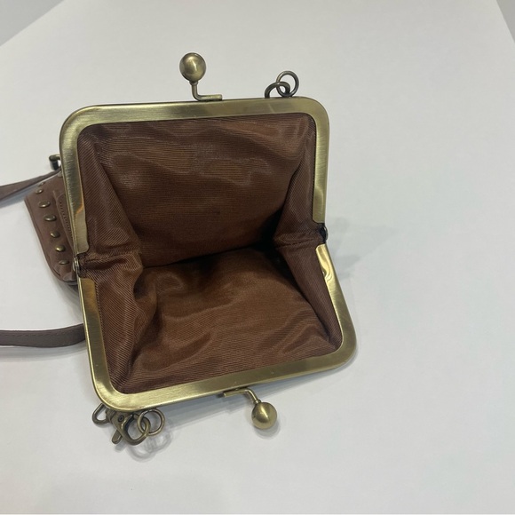 Jessica Simpson Brown Studded Leather Messenger crossbody Bag. Lining picture - Picture 8 of 11